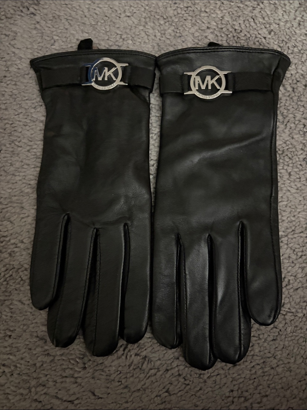 Michael Kors Black Leather Men's Logo-Emblem Gloves